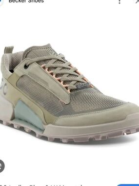 Ecco Trail Sneaker in Light Olive and Beige with Coral Accents